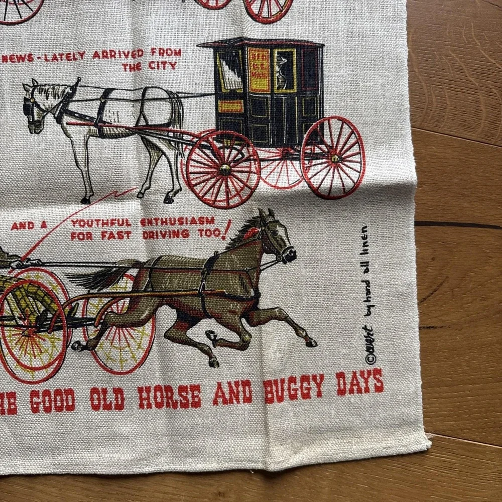 Vintage Linen Towel Robert Wert Back In The Good Old Horse And‎ Buggy Days